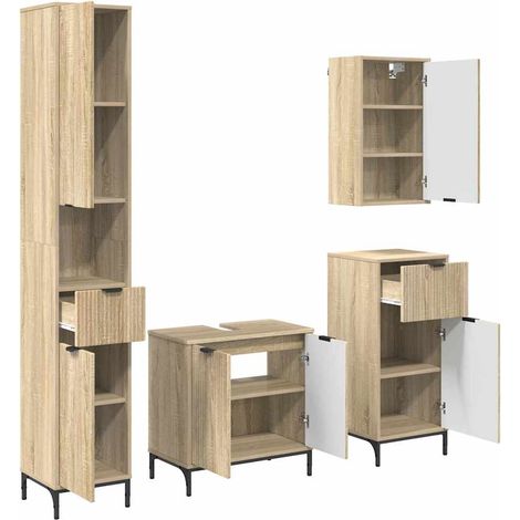 Juego de muebles de baño Roble Sonoma Madera Compuesta, Metal vidaXL (1/5)