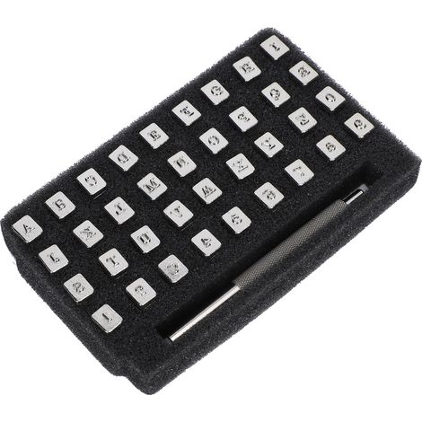 36 tampons en cuir avec motifs de chiffres et d'alphabet, 1 poignée incluse, outil de loisirs créatifs (3,5 mm). (1/5)