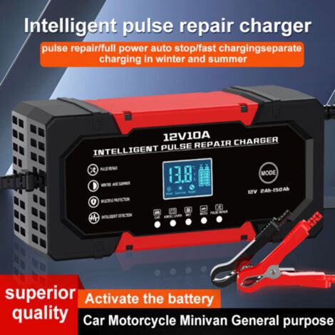 Chargeur batterie 12V 10A jaune – Pour plomb‑acide, entretien et recharge – Idéal pour voiture, moto, bateau