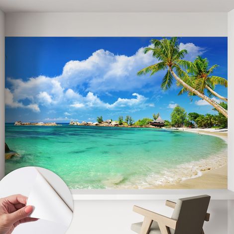Papier peint autocollant adhésif décoratif avec motifs pour salon et chambre a motif Paradis tropical 152x104 cm (1/5)
