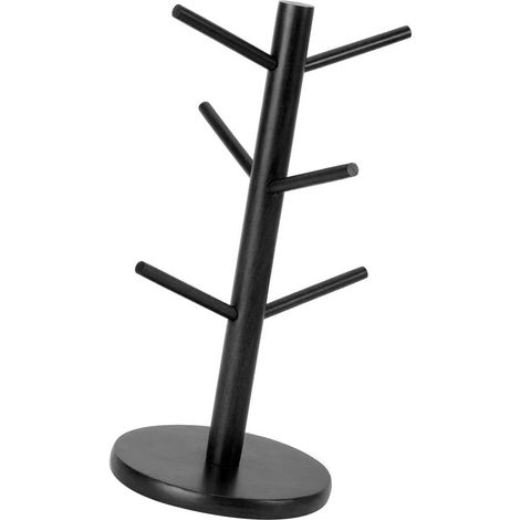 Rangement tasses café arbre bois composite 6 accroches compact multi-usage pour cuisine magasin comptoir noir (1/4)