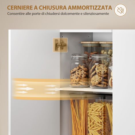 Buffet de cuisine haut 180 cm, meuble de rangement blanc brillant avec portes à amortisseurs, étagère ouverte, 2 armoires, étagères réglables, rangement moderne pour salon salle à manger. (1/5)