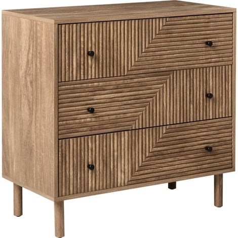 Cómoda 3 cajones de MDF patas de madera maciza estilo escandinavo marrón claro Ronge (1/5)