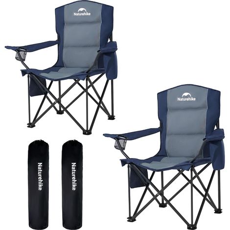 Chaise de camping avec 2 pièces, chaise pliante portable, 200 kg, fauteuil de camping, chaise pliante, rembourrée avec porte-gobelet, chaise de pêche, pique-nique, jardin, extérieur, plage (1/5)