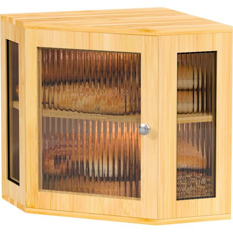 Boîte à pain en coin en bambou Boîte de rangement à pain avec 2 étages, contenant à pain en bois, résistant aux aliments, facile à entretenir, boîte à pain 32x32x35cm (1/5)
