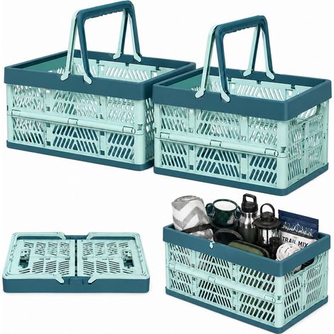 Lot de 2 boîtes pliantes pliables avec anse - Panier à provisions en (1/4)