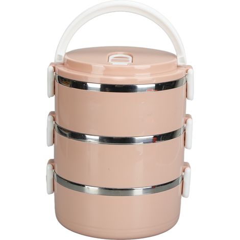 Boîte-repas isotherme en acier inoxydable 304 portable, 3 compartiments rose nordique pour école, bureau et plein air (1/5)