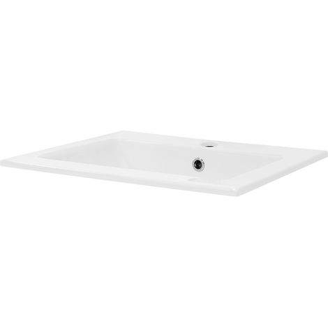 ML-Design Waschbecken aus Keramik Weiß 52,5x21x45 cm Eckig, Einbauwaschbecken mit Hahnloch und Überlauf, Aufsatzwaschbecken Einbauwaschtisch Waschschale Waschplatz Handwaschbecken, für das Badezimmer (1/5)