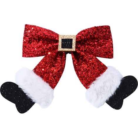 Lot de 2 pinces à cheveux à gros nœud pailleté rouge, idéales pour Noël. Accessoires de coiffure festifs pour filles et femmes, parfaits pour les fêtes et les cadeaux de Noël. (1/5)