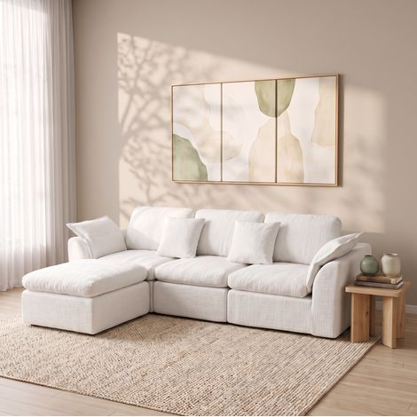Modulares Ecksofa 246x90x81 cm aus Schaumstoff, Off-White, mobiler Hocker – MEUBLIV (1/5)