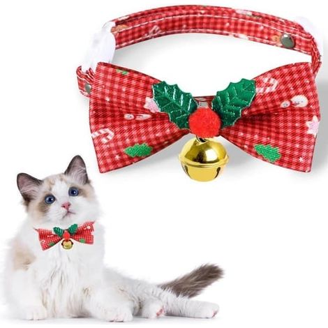SABIR-Collier pour chat avec clochettes et nœud papillon, Collier élégant pour chaton, Collier ajustable pour chat, Collier doux pour chat (1/4)