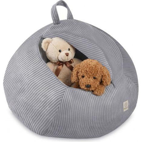 Bolsa estándar Misioo para juguetes y peluches, puf infantil, gris, pana de primera calidad. (1/5)
