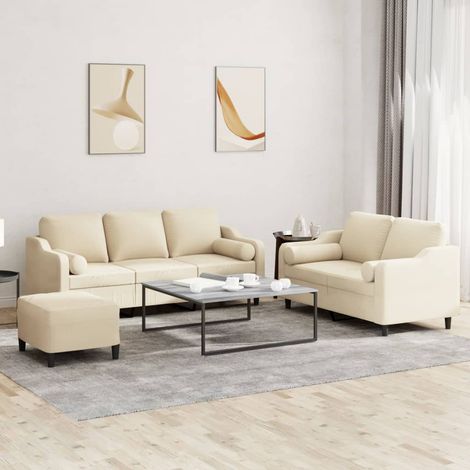 3-tlg. Sofagarnitur mit Kissen Creme Stoff (1/5)