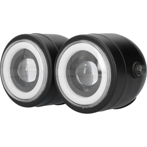 Phare LED Universel Double Projecteurs Ronds Feux Anges Œil de Fée Feux de Route/Croisée Rétro DRL Lumière Blanche et Jaune (1/5)