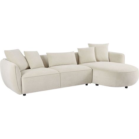 Canapé d'angle droit en tissu chenille beige DOKALO de Maison Céphy (1/4)