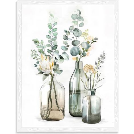 CCYKXADécoration Murale Botanique pour Salle de Bain, Tableau Mural Bouteilles Plantes Impression Florale pour Chambre Salon Ferme 30x40 cm Sans Cadre