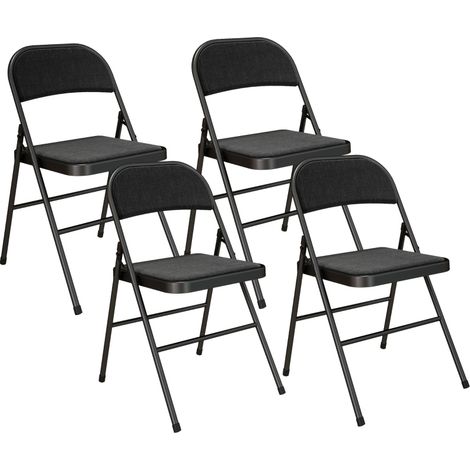 Juego de 4 sillas plegables negras con cojín, efecto lino y patas de acero (1/5)