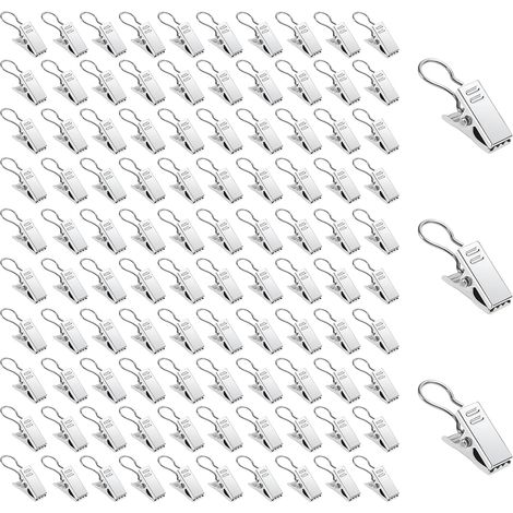 Kit de 100 ganchos para sujetar cortinas, clips de acero inoxidable para cortinas, pequeños clips de metal para cortinas, clips para cortinas de ducha para el hogar, ducha y ventana, fáciles de instal (1/5)