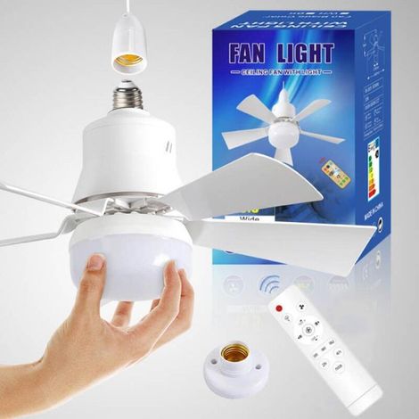 Ventilateur de plafond à cinq feuilles E27 à visser avec pales amovibles + base 30W Blanc (1/5)