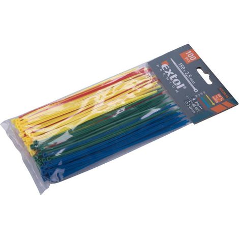 Fascette fermacavi EXTOL, colorate, 150 x 2,5 mm, 100 pezzi, (4 x 25 pezzi), 4 colori, nylon PA66 8856194