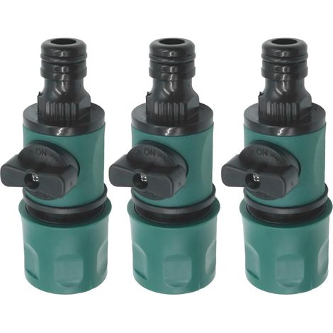 Lot de 3 raccords de tuyau verts à 2 voies avec vanne d'arrêt pour arrosage du jardin et lavage de voiture (1/5)