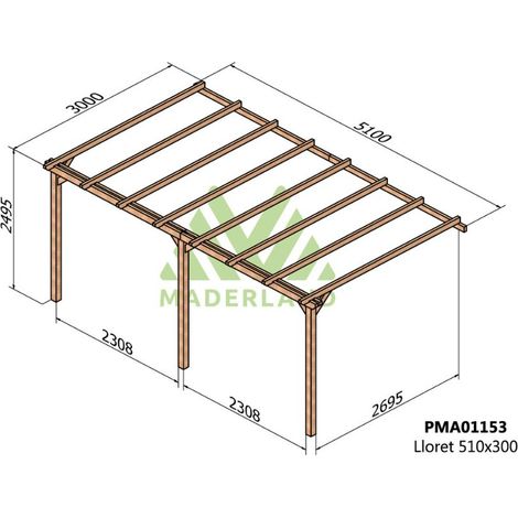 Pérgola de Madera Maciza Adosada Lloret (Maderland) - 510 x 300 cm (1/3)