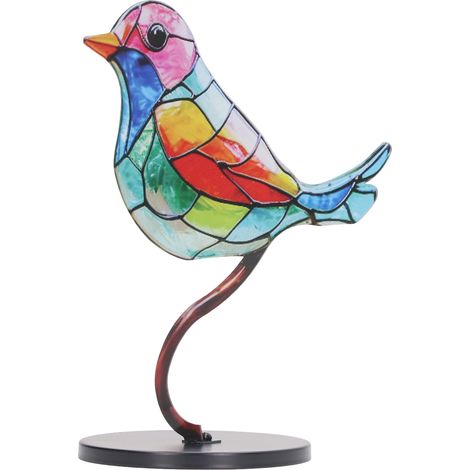 Metallvogel-Kunstornament, abnehmbarer Sockel, farbenfrohe Vogelskulptur (1/5)