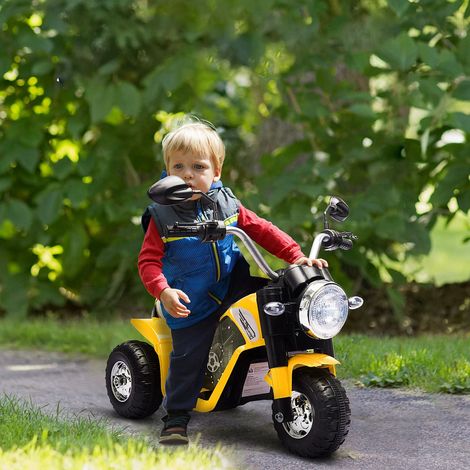 HOMCOM Kinder-Elektromotorrad mit 3 Rädern, geeignet für Kinder von 18–36 Monaten, 6-V-Batteriebetriebenes Dreirad mit Scheinwerfer und Hupe, 72 x 57 x 56 cm, Gelb