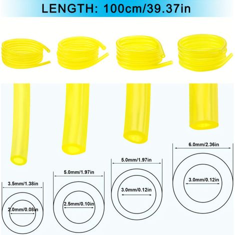 Lot de 4 Tuyaux d'Essence (2x3.5mm, 2.5x5mm, 3x5mm, 3x6mm) pour Outils de Jardin (1/4)
