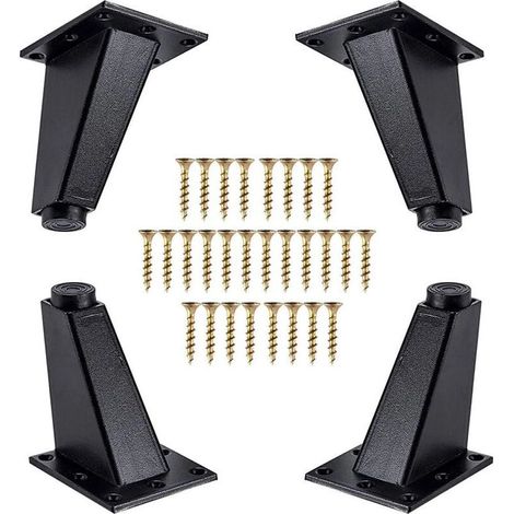 4 Pieces Furniture Legs, Angled Aluminum Metal Furniture Legs, Sofa Leg Replacement for Cabinet, Couch, Dresser, Table, Mounting Screws Included, Black, 80 mm (1/5)