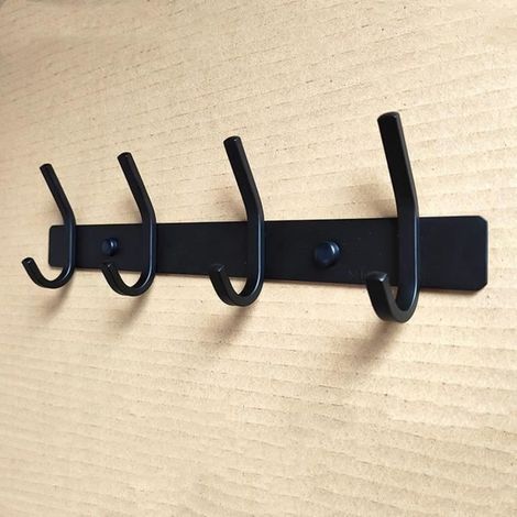 Porte Manteau Mural - Noir - Acier Inoxydable - 4 Crochets (1/3)