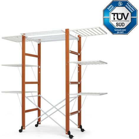 Foppapedretti 9900421506 Ursus Stendibiancheria da pavimento pieghevole 33 m filo 4 ruote piroettanti colore Noce (1/10)