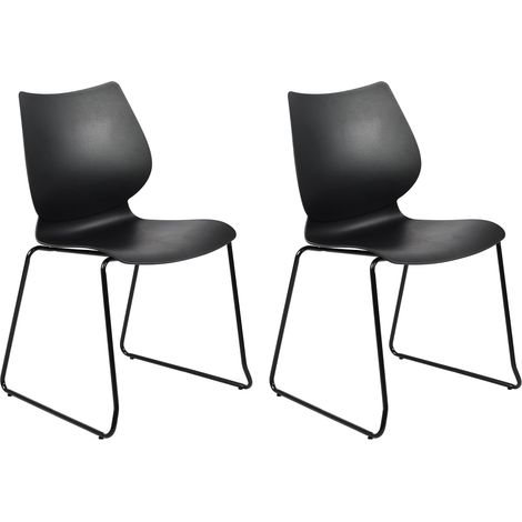 Set di 2 sedie impilabili per visitatori/conferenze/ufficio/sala da pranzo in plastica nera e metallo nero 100007330