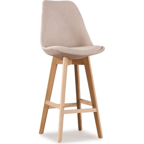 Designetsamaison – Tabouret de bar haut en tissu beige – Hauteur d'assise 107 cm – Structure en tissu qualité premium – Pour cuisine ou bar américain (1/2)