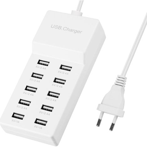50W Chargeur USB Multiple 10 Port Station de Charge Multi Ports d'alimentation Compatible avec 12 13 14 15 16 S21 S22 S23 S24 Z Flod Z Flip iPad (1/5)