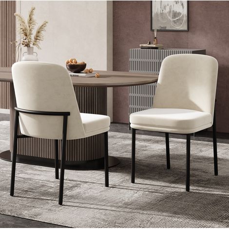 Esszimmerstühle 2er Set 62,99/59,94/55,37 cm in Beige aus Samt mit schwarzem Metallgestell (1/5)