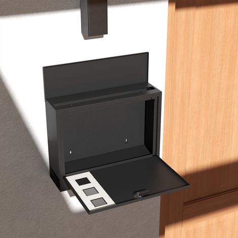 Boîte à courrier en métal noir 36,5x11,5x29 cm, serrure avec 2 clés, 3 fentes de réception et orifice d'évacuation (1/5)