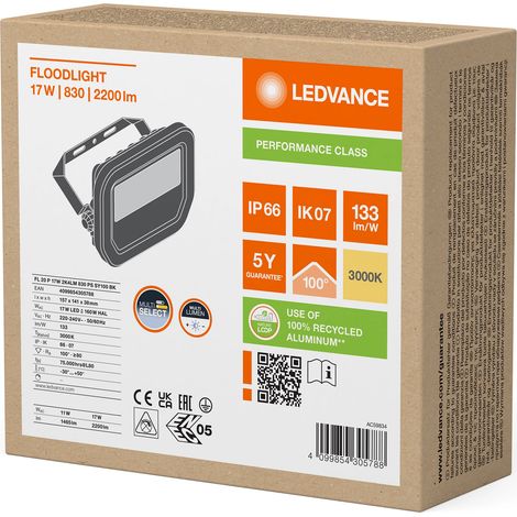 Projecteur LED 17W/11W 3000K chaud 2200lm/1465lm IP66 IK07 noir Ledvance (1/3)