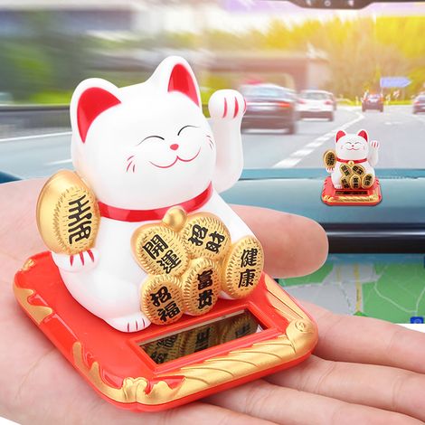 Chat de Fortune à Energie Solaire avec Bras Oscillant, Chat de Bienvenue en Plastique Blanc, Decor pour Maison et Voiture, Taille 7cm, 1 Unité (1/5)
