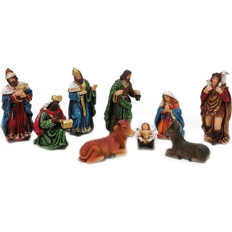 Natività sacra famiglia 9pz pastorelli statuine presepe decorazioni di natale