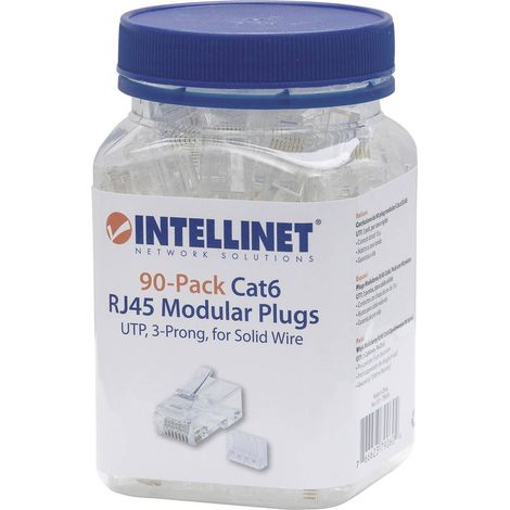Intellinet Connecteur modulaire RJ45 UTP 3 points pour câble massif 90 mâle dans la tasse, Intellinet 90-Pack Cat6 7906 (1/3)