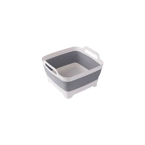 Bassine Pliable, Lavabo Pliable avec Bouchon de Vidange et Poignées de Transport, Grande Capacité de 9L, évier de Camping-Car pour Légumes, Fruits, Aliments, Lessive (Gris)