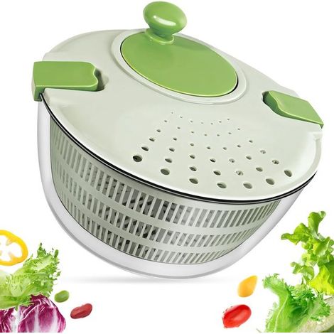 Centrifuga per insalata grande con coperchio e setaccio, 4 litri, per asciugare frutta e verdura, accessorio da cucina per insalate e verdure fresche (1/5)