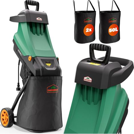 Gardebruk – Broyeur de végétaux électrique 2400 W – Max 45 mm – Bac ramassage 50 L – Moteur puissant pour branches et buissons - 2x50L