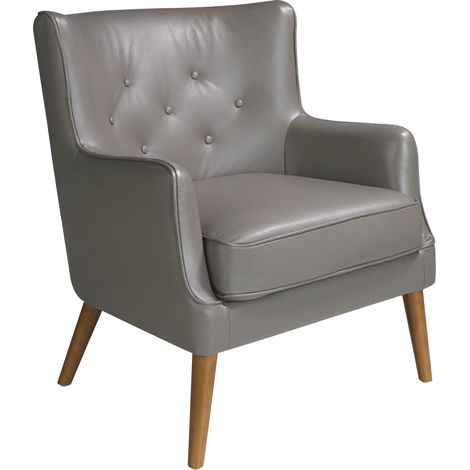 Fauteuil en cuir gris confort et design Angel Cerda - Gris cendré avec pieds noyer (1/5)