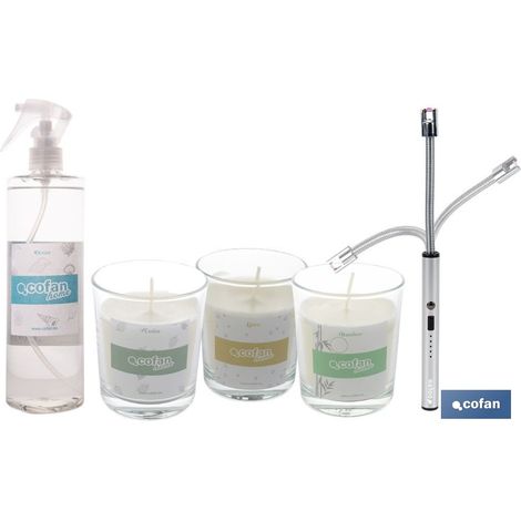 Pack de 3 velas aromáticas, encendedor eléctrico y bruma textil (1/4)