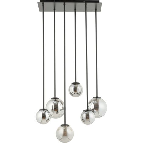 Suspension moderne barre 6 globes verre gris Tulia G9 (1/4)