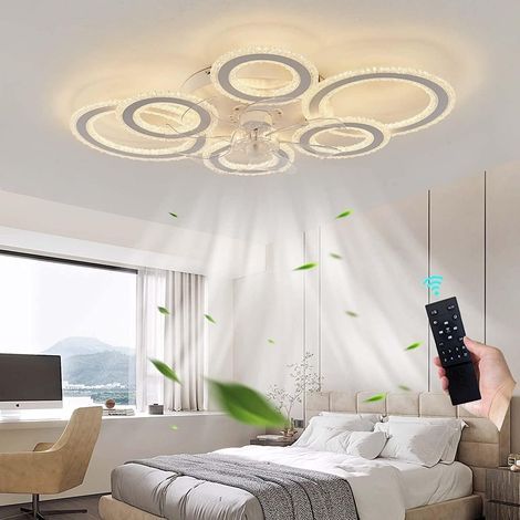 Moderno Ventilador de Techo con Luz LED – 6 Velocidades – Función de Memoria – Regulable – Motor DC Silencioso – Anillo de Cristal (1/5)
