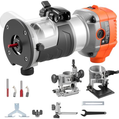 Défonceuse compacte 710W, vitesse variable, démarrage progressif, 3 bases (fixe, plongeante, inclinable), guide parallèle, pour bois, bricolage et travaux de finition. (1/5)