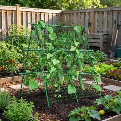 Tuteur A‑Frame 120x120 cm plantes grimpantes acier PE antirouille, filet clips montage 5min sans outil tomate (1/5)